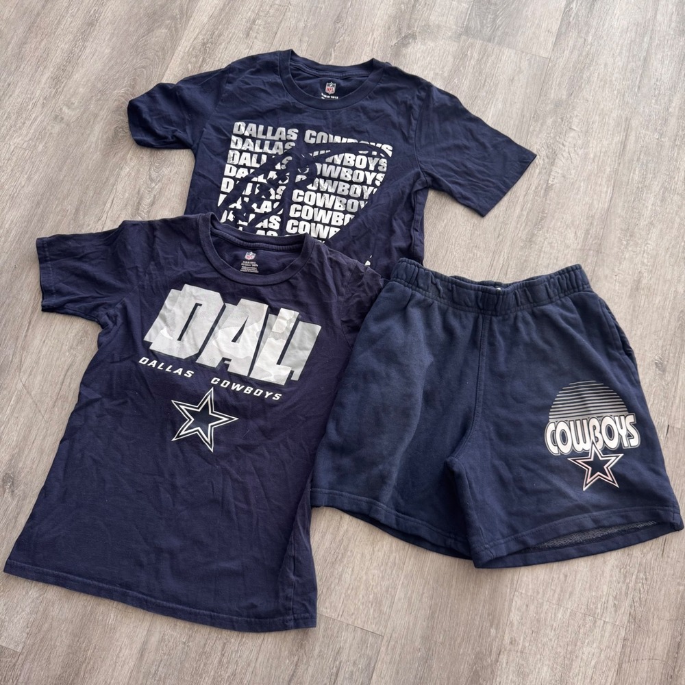 NFL Dallas Cowboys Kids 3 Piece Set Navy Blue T-Shirts and Shorts Youth M 10/12
